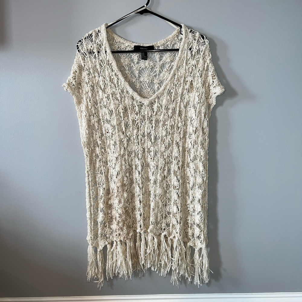 Beige Forever 21 Oversized Knit Sweater Tunic Top